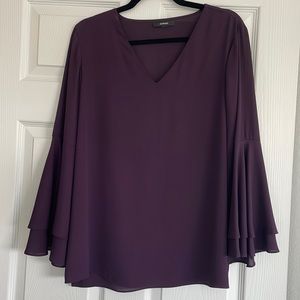 Alfani Plum work blouse with trumpet sleeves
